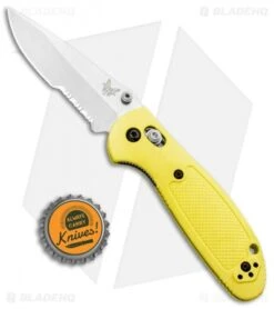 Benchmade Mini Griptilian AXIS Lock Knife Yellow (2.91" Satin Serr) 556S-YEL -Benchmade Benchmade Mini Griptilian AXIS Lock Yellow Satin Serr 556S YEL S30V BHQ 2495 jr bottlecap 1