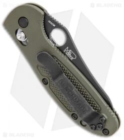 Benchmade Mini Griptilian AXIS Lock Knife Olive Drab (2.91" Serr) 555SBKHGOD -Benchmade Benchmade Mini Griptilian AXIS OD Green Black Serr 555SBKHGOD BHQ 112501 jr side