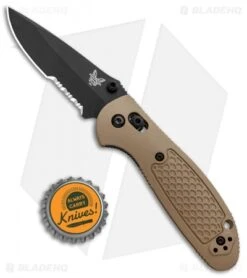 Benchmade Mini Griptilian AXIS Lock Knife Sand (2.91" Black Serr) D2 -Benchmade Benchmade Mini Griptilian Manual Axis Lock D2 Tan Black 556SBKSND2 1402 BHQ 98827 jr bottlecap