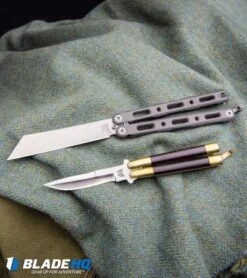 Benchmade 87 Ti Bali-Song Butterfly Knife Titanium (4.5" Satin) 11 Benchmade 87 Ti Bali-Song Butterfly Knife Titanium (4.5" Satin) -Benchmade Vintage Bali Song USA Jody Samson Butterfly Knife Micarta Brass Satin BHQ 68583 kp vintage blanket web