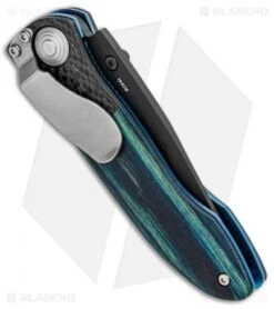 Vintage Benchmade 690 Liner Lock Knife Blue Wood/CF (3.625" Serr) 690SBTBLU -Benchmade Vintage Benchmade 690 LL Blue Wood CF Serr 690SBTBLU BHQ 99187 jr side